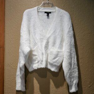 Forever 21 Faux Fur White Cropped Sweater Medium
